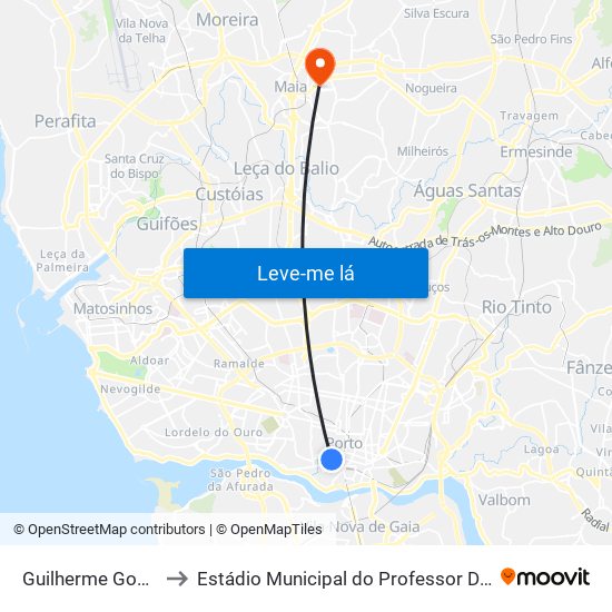 Guilherme Gomes Fernandes to Estádio Municipal do Professor Doutor José Vieira de Carvalho map