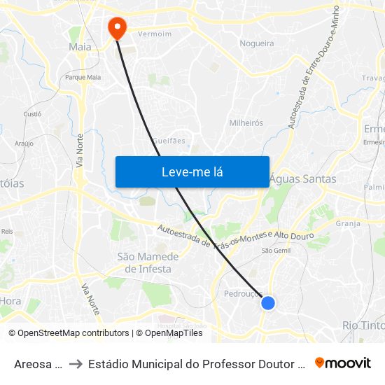 Areosa (Feira) to Estádio Municipal do Professor Doutor José Vieira de Carvalho map
