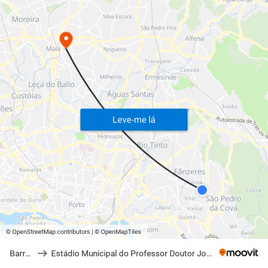 Barreiros to Estádio Municipal do Professor Doutor José Vieira de Carvalho map
