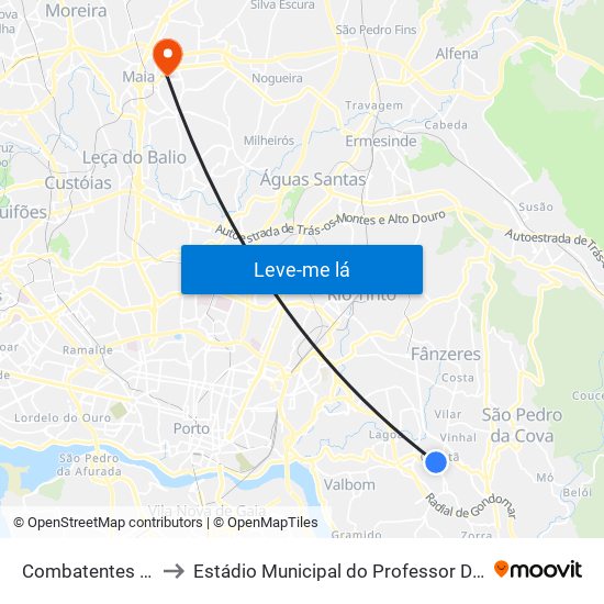 Combatentes Grande Guerra to Estádio Municipal do Professor Doutor José Vieira de Carvalho map