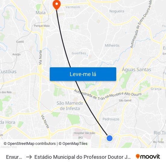 Enxurreiras to Estádio Municipal do Professor Doutor José Vieira de Carvalho map