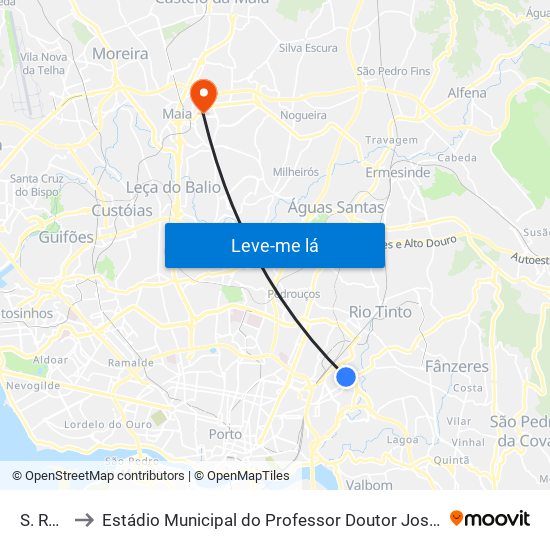 S. Roque to Estádio Municipal do Professor Doutor José Vieira de Carvalho map