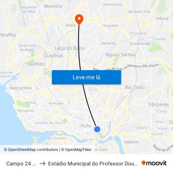 Campo 24 de Agosto to Estádio Municipal do Professor Doutor José Vieira de Carvalho map