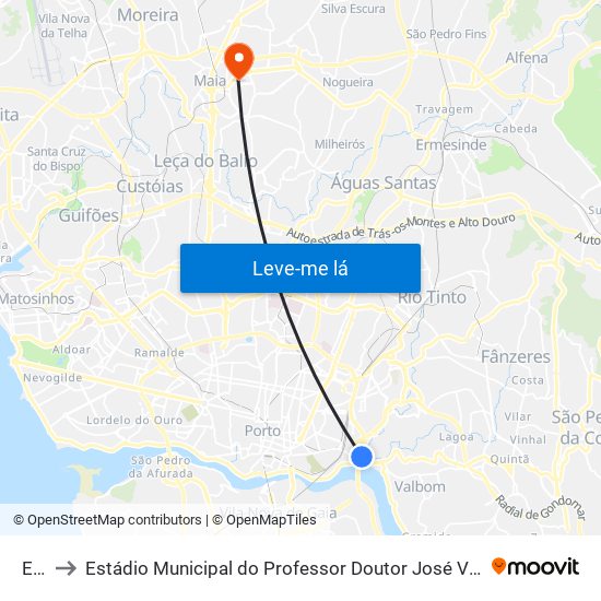 Edp to Estádio Municipal do Professor Doutor José Vieira de Carvalho map