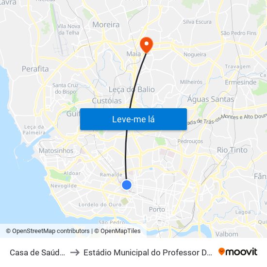 Casa de Saúde da Boavista to Estádio Municipal do Professor Doutor José Vieira de Carvalho map