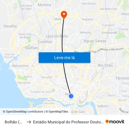 Bolhão (Mercado) to Estádio Municipal do Professor Doutor José Vieira de Carvalho map