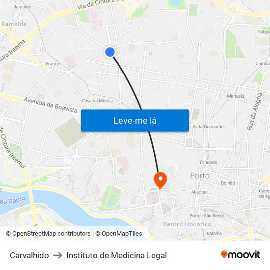 Carvalhido to Instituto de Medicina Legal map