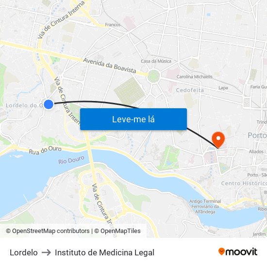 Lordelo to Instituto de Medicina Legal map