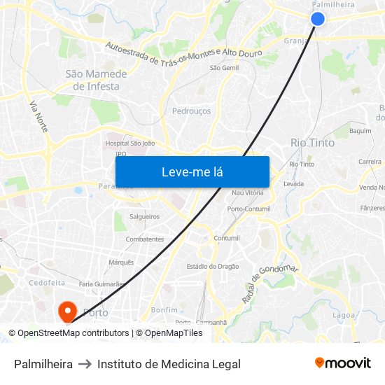 Palmilheira to Instituto de Medicina Legal map