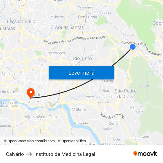 Calvário to Instituto de Medicina Legal map