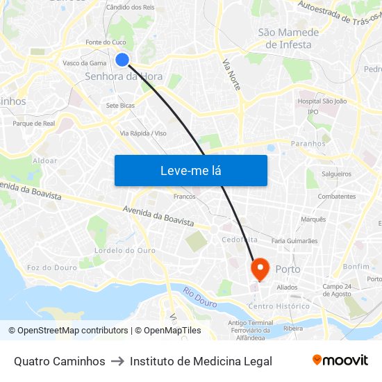 Quatro Caminhos to Instituto de Medicina Legal map