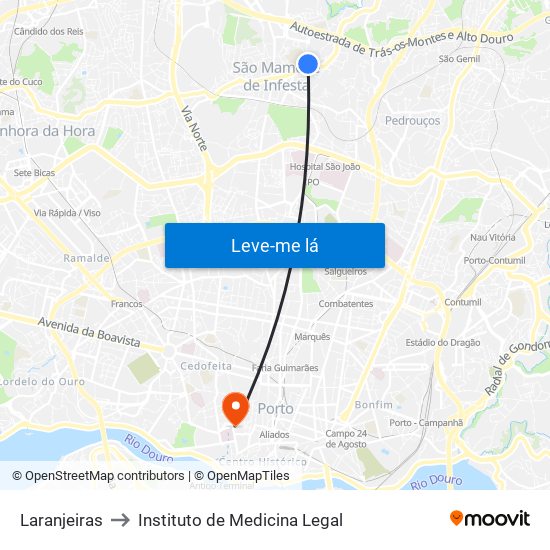 Laranjeiras to Instituto de Medicina Legal map