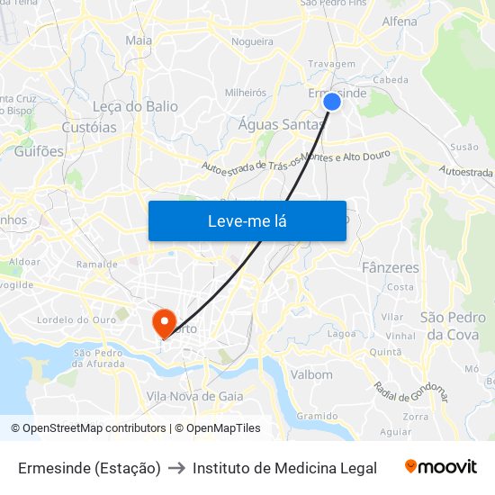 Ermesinde (Estação) to Instituto de Medicina Legal map