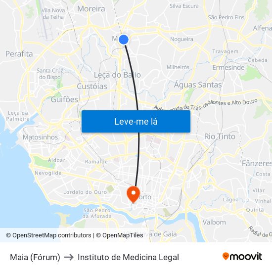 Maia (Fórum) to Instituto de Medicina Legal map