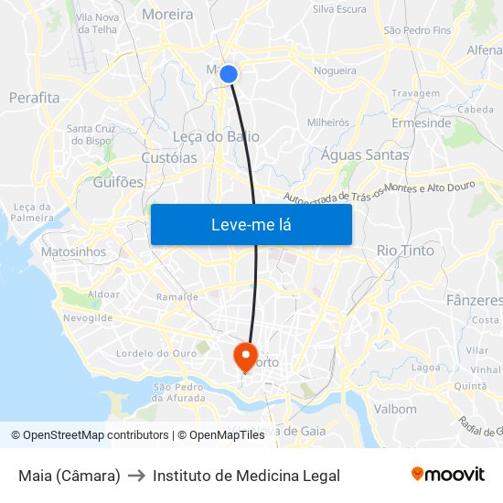 Maia (Câmara) to Instituto de Medicina Legal map