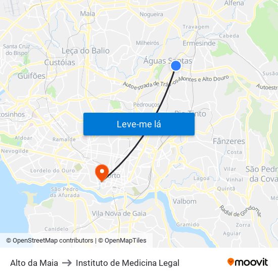 Alto da Maia to Instituto de Medicina Legal map