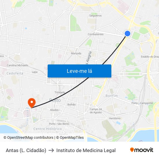 Antas (L. Cidadão) to Instituto de Medicina Legal map