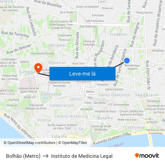 Bolhão (Metro) to Instituto de Medicina Legal map