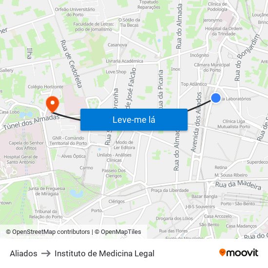 Aliados to Instituto de Medicina Legal map