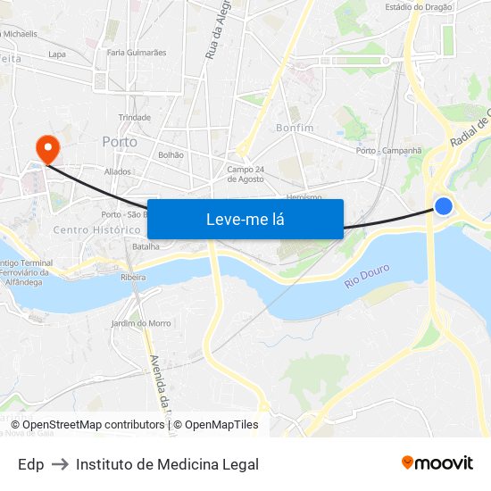 Edp to Instituto de Medicina Legal map