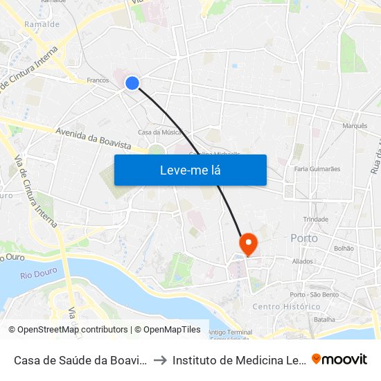 Casa de Saúde da Boavista to Instituto de Medicina Legal map