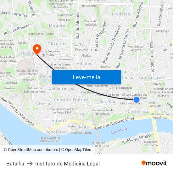 Batalha to Instituto de Medicina Legal map