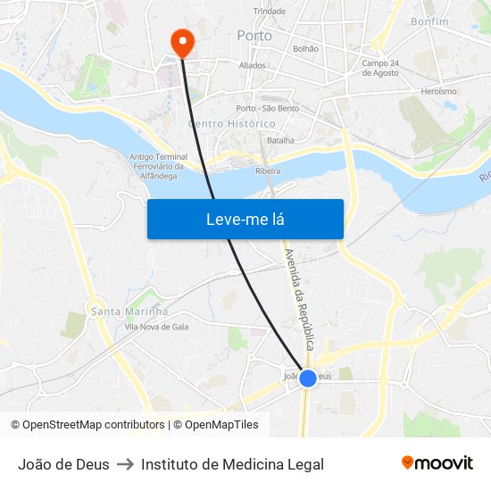 João de Deus to Instituto de Medicina Legal map