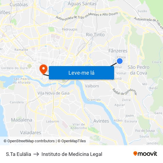 S.Ta Eulália to Instituto de Medicina Legal map