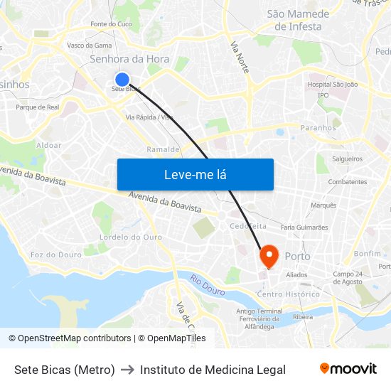 Sete Bicas (Metro) to Instituto de Medicina Legal map