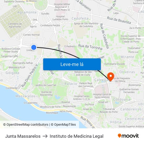 Junta Massarelos to Instituto de Medicina Legal map