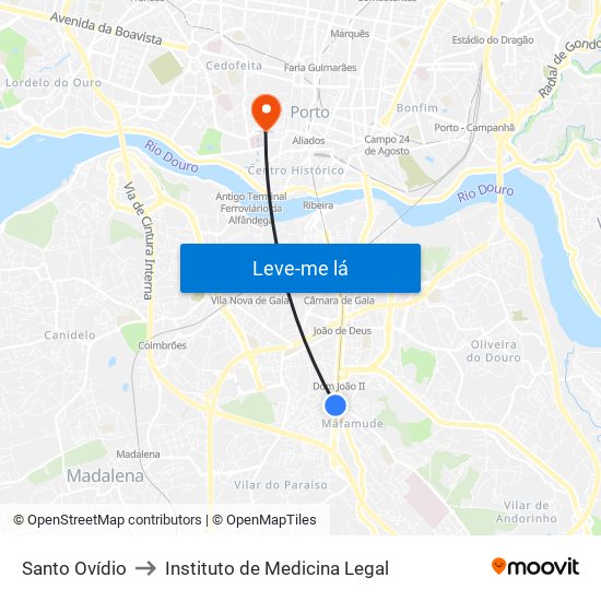 Santo Ovídio to Instituto de Medicina Legal map