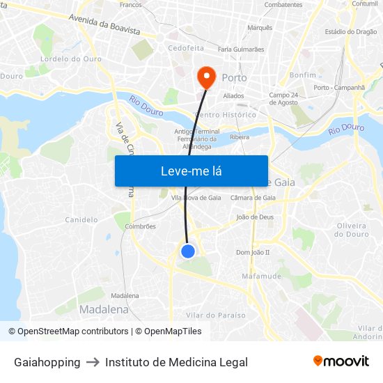 Gaiahopping to Instituto de Medicina Legal map