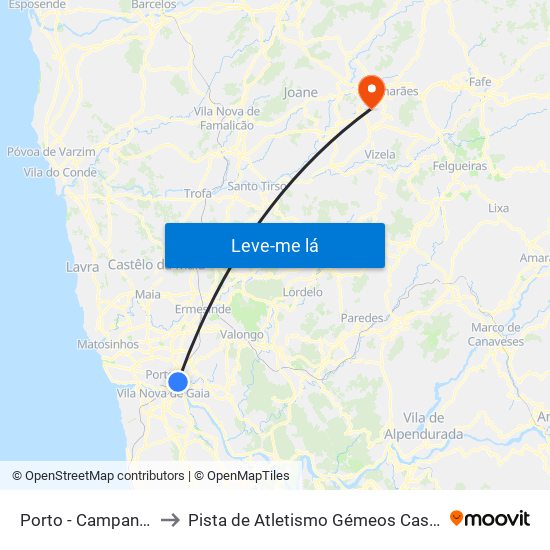 Porto - Campanhã to Pista de Atletismo Gémeos Castro map