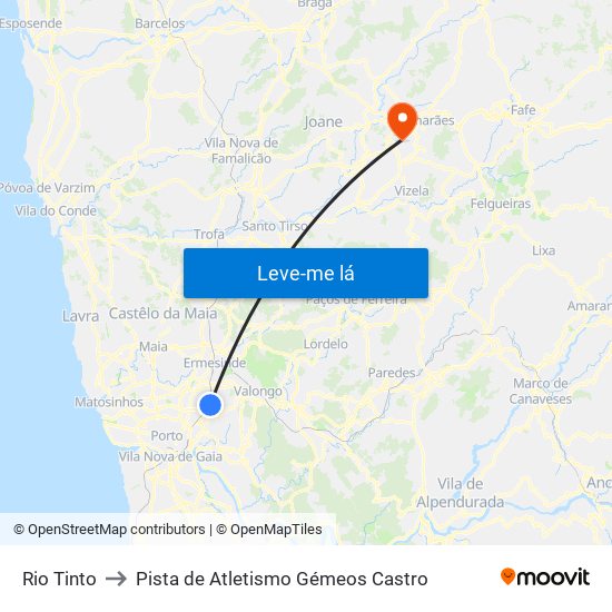 Rio Tinto to Pista de Atletismo Gémeos Castro map