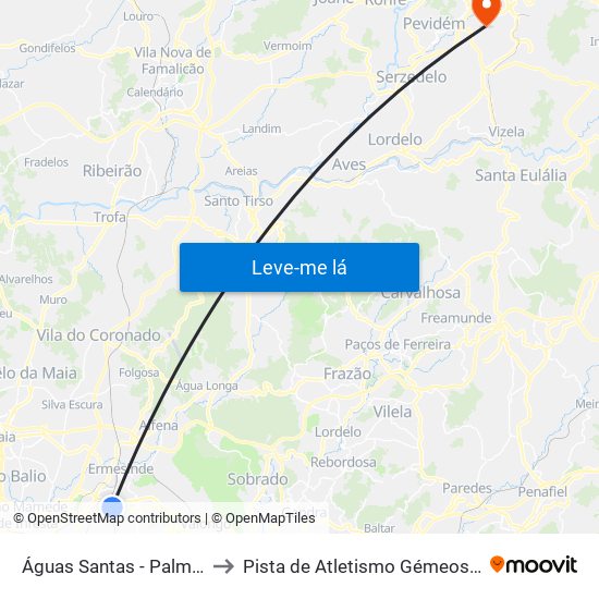 Águas Santas - Palmilheira to Pista de Atletismo Gémeos Castro map