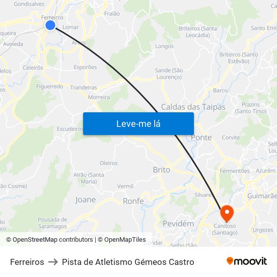 Ferreiros to Pista de Atletismo Gémeos Castro map