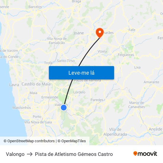 Valongo to Pista de Atletismo Gémeos Castro map