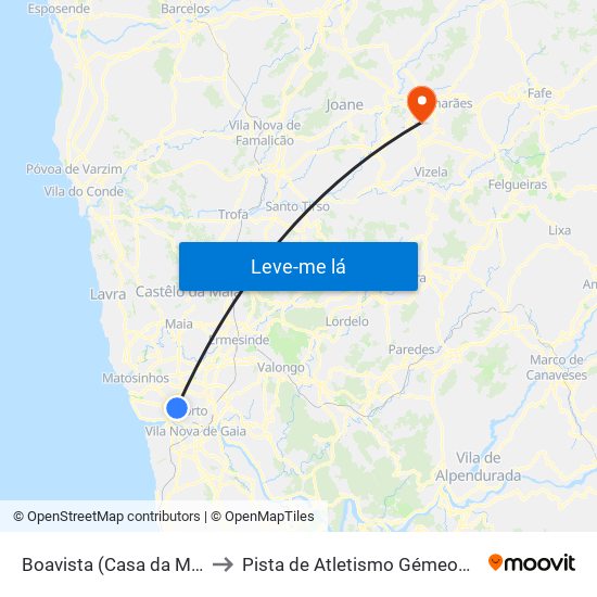 Boavista (Casa da Música) to Pista de Atletismo Gémeos Castro map