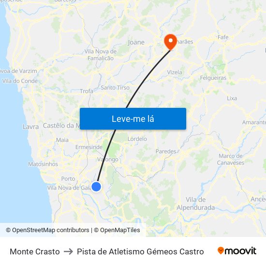 Monte Crasto to Pista de Atletismo Gémeos Castro map