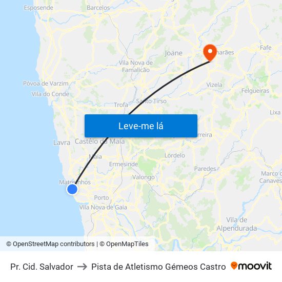 Pr. Cid. Salvador to Pista de Atletismo Gémeos Castro map