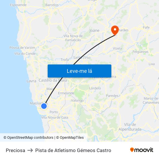 Preciosa to Pista de Atletismo Gémeos Castro map