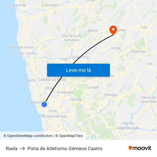 Ruela to Pista de Atletismo Gémeos Castro map