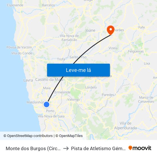 Monte dos Burgos (Circunvalação) to Pista de Atletismo Gémeos Castro map