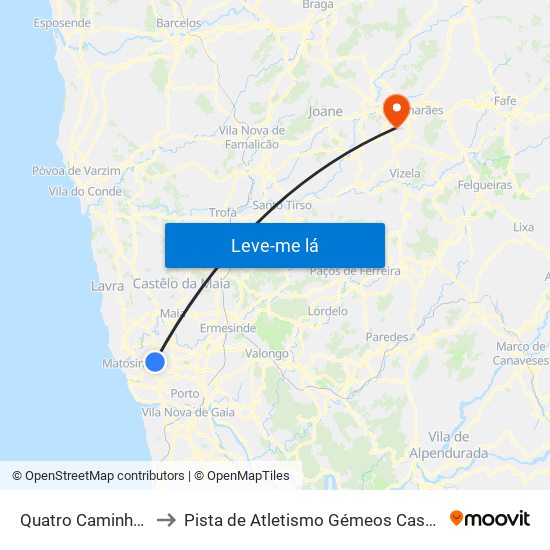 Quatro Caminhos to Pista de Atletismo Gémeos Castro map