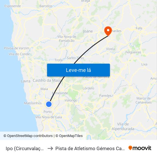 Ipo (Circunvalação) to Pista de Atletismo Gémeos Castro map