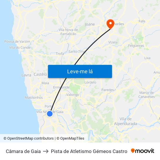 Câmara de Gaia to Pista de Atletismo Gémeos Castro map