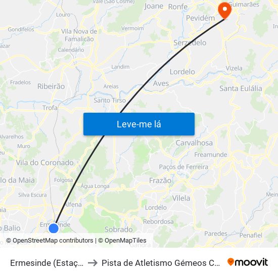 Ermesinde (Estação) to Pista de Atletismo Gémeos Castro map