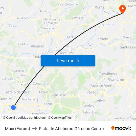 Maia (Fórum) to Pista de Atletismo Gémeos Castro map