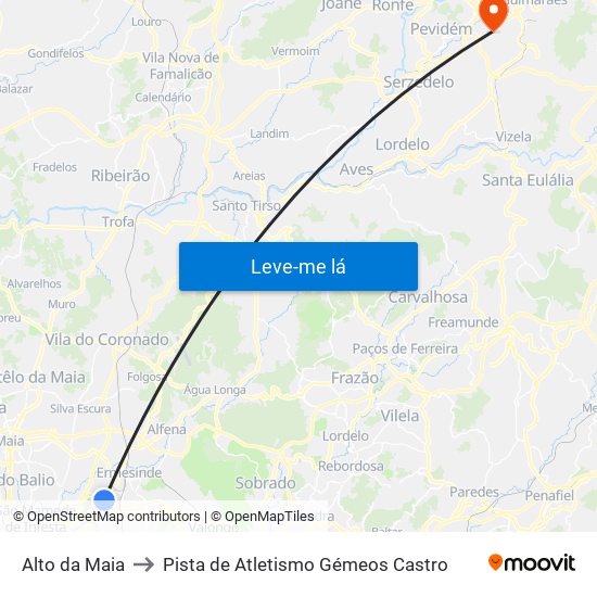 Alto da Maia to Pista de Atletismo Gémeos Castro map