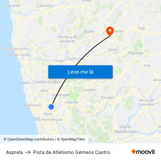 Asprela to Pista de Atletismo Gémeos Castro map